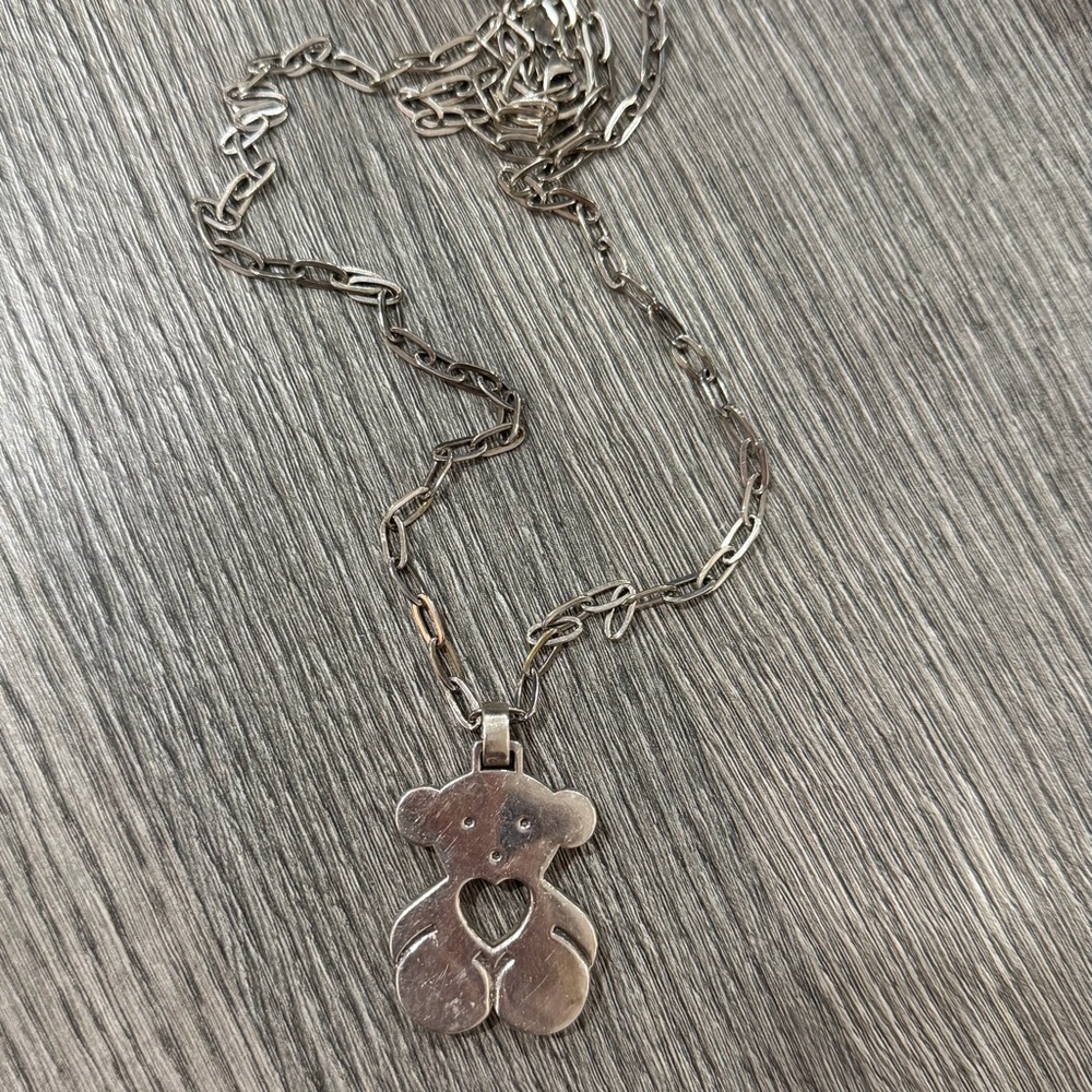 Authentic Tous Sterling Silver Teddy Bear Pendant Necklace - Silver